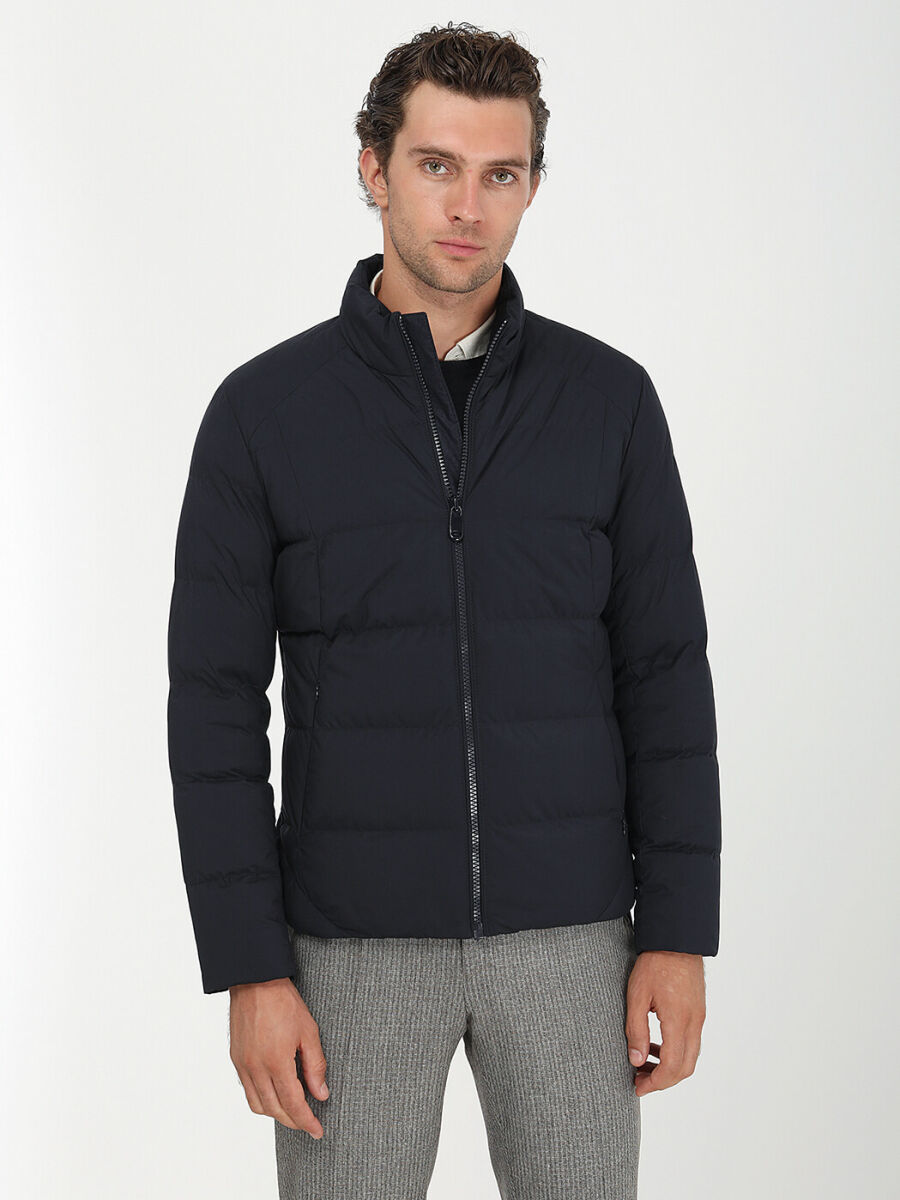 Lacivert Regular Fit Dik Yaka Casual Dokuma Mont - 5