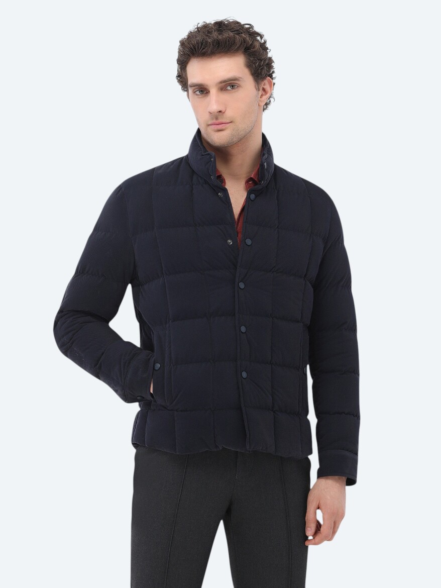 Lacivert Regular Fit Dik Yaka Casual Dokuma Mont - 1