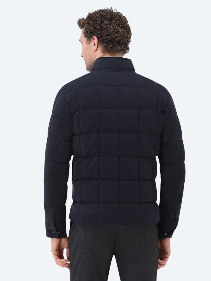 Lacivert Regular Fit Dik Yaka Casual Dokuma Mont - 5