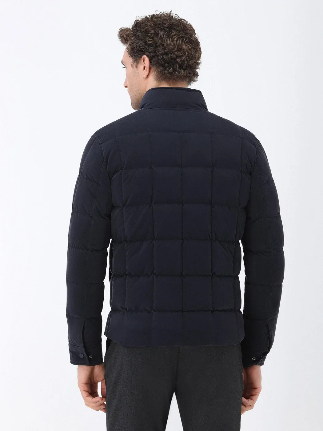 Lacivert Regular Fit Dik Yaka Casual Dokuma Mont - 5
