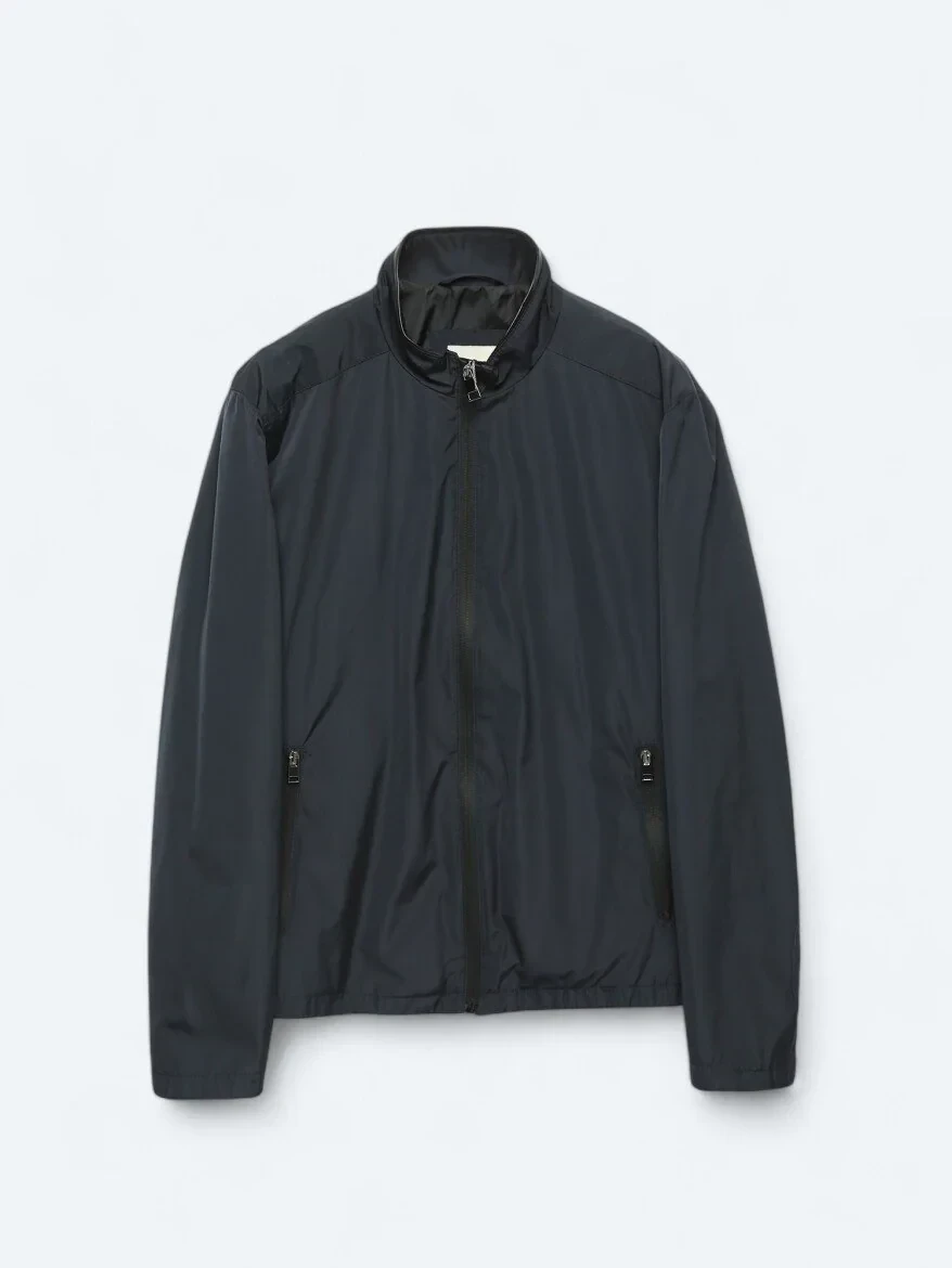 Lacivert Regular Fit Dik Yaka Casual Dokuma Mont 