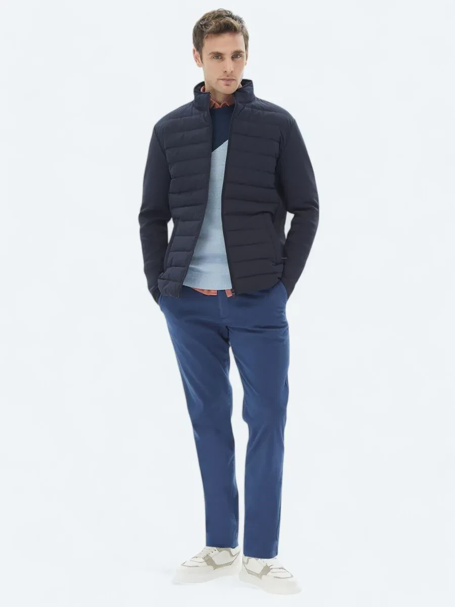 Lacivert Regular Fit Dik Yaka Casual Dokuma Mont - 2