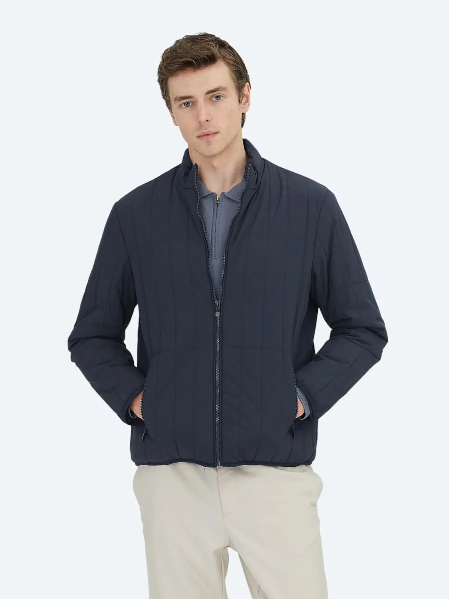 Lacivert Regular Fit Dik Yaka Casual Dokuma Mont - 1