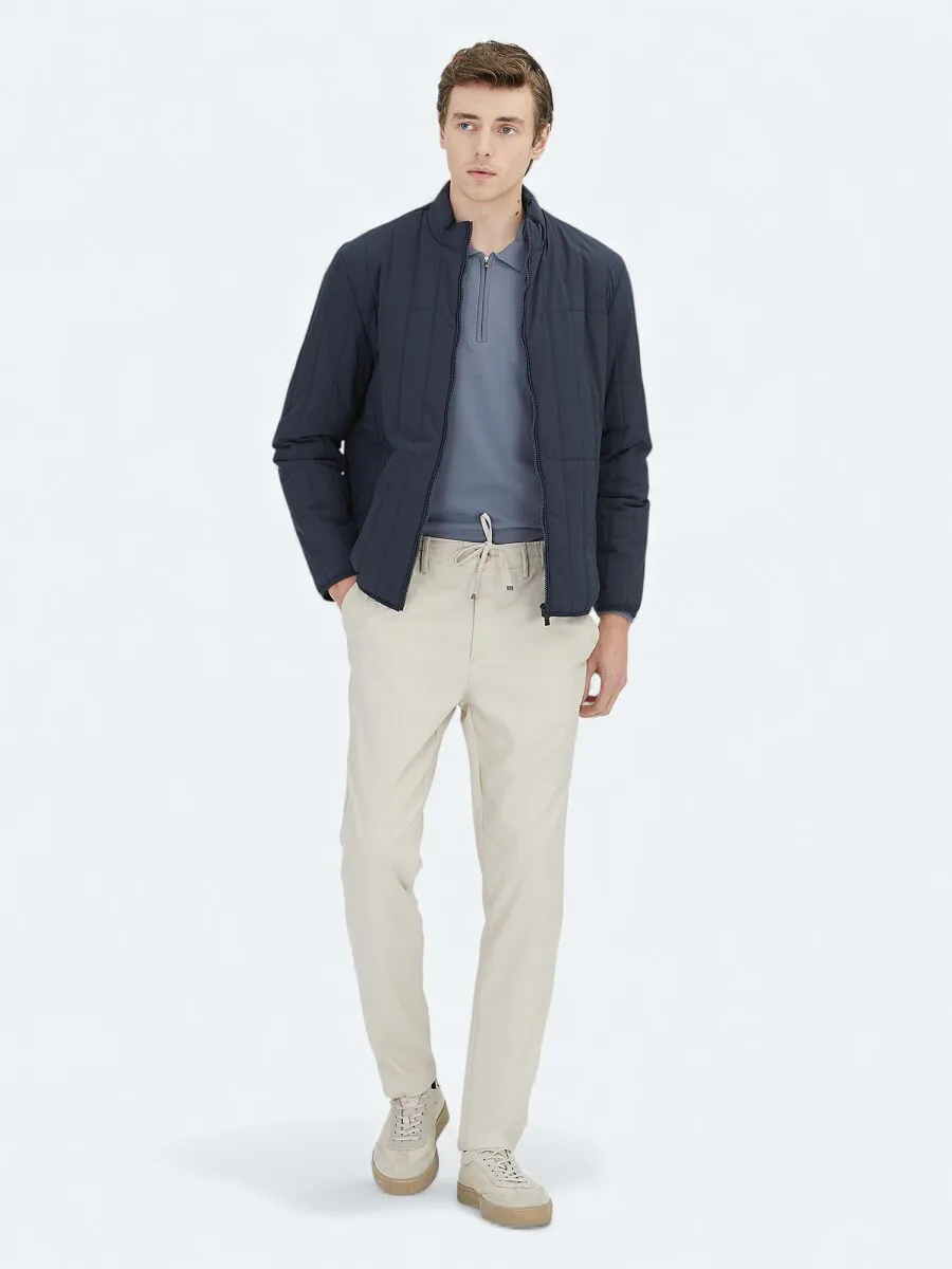 Lacivert Regular Fit Dik Yaka Casual Dokuma Mont - 2