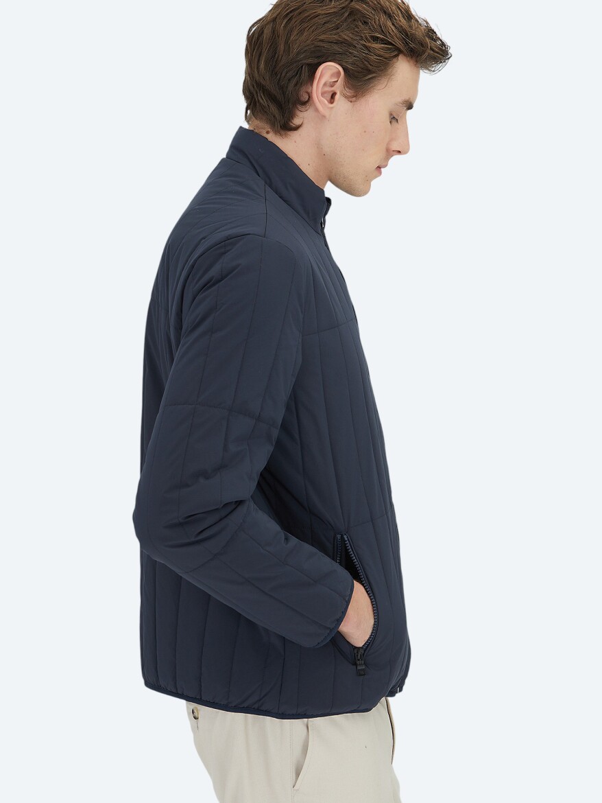 Lacivert Regular Fit Dik Yaka Casual Dokuma Mont - 3