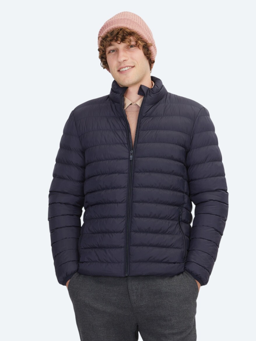 Lacivert Regular Fit Dik Yaka Casual Dokuma Mont - KİP