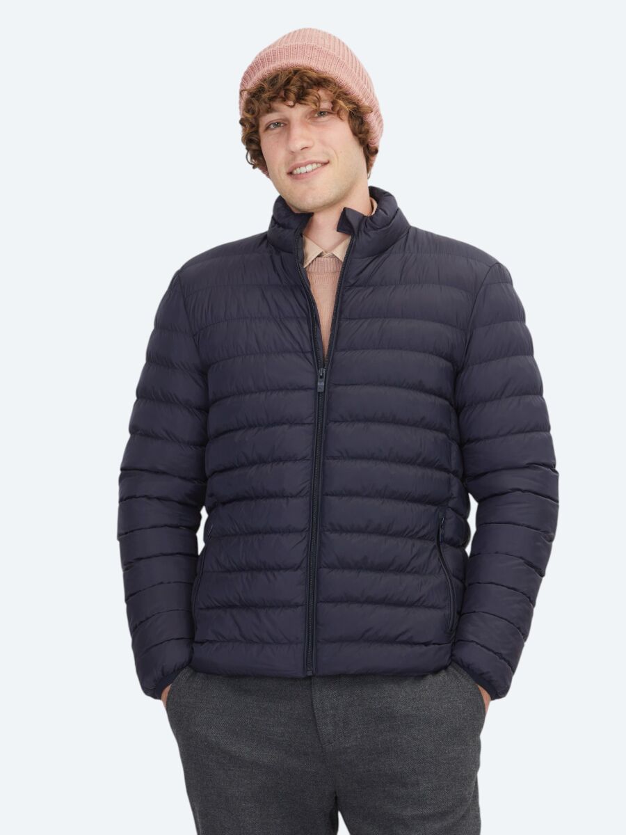 Lacivert Regular Fit Dik Yaka Casual Dokuma Mont - 1