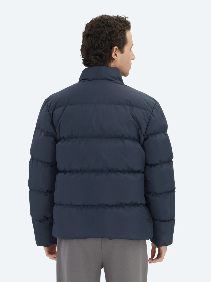 Lacivert Regular Fit Dik Yaka Casual Dokuma Mont - 5