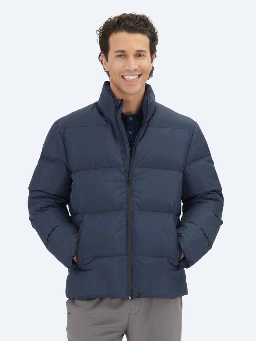 Lacivert Regular Fit Dik Yaka Casual Dokuma Mont - KİP