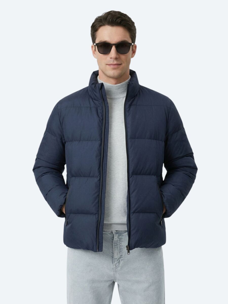 Lacivert Regular Fit Dik Yaka Casual Dokuma Mont - 1