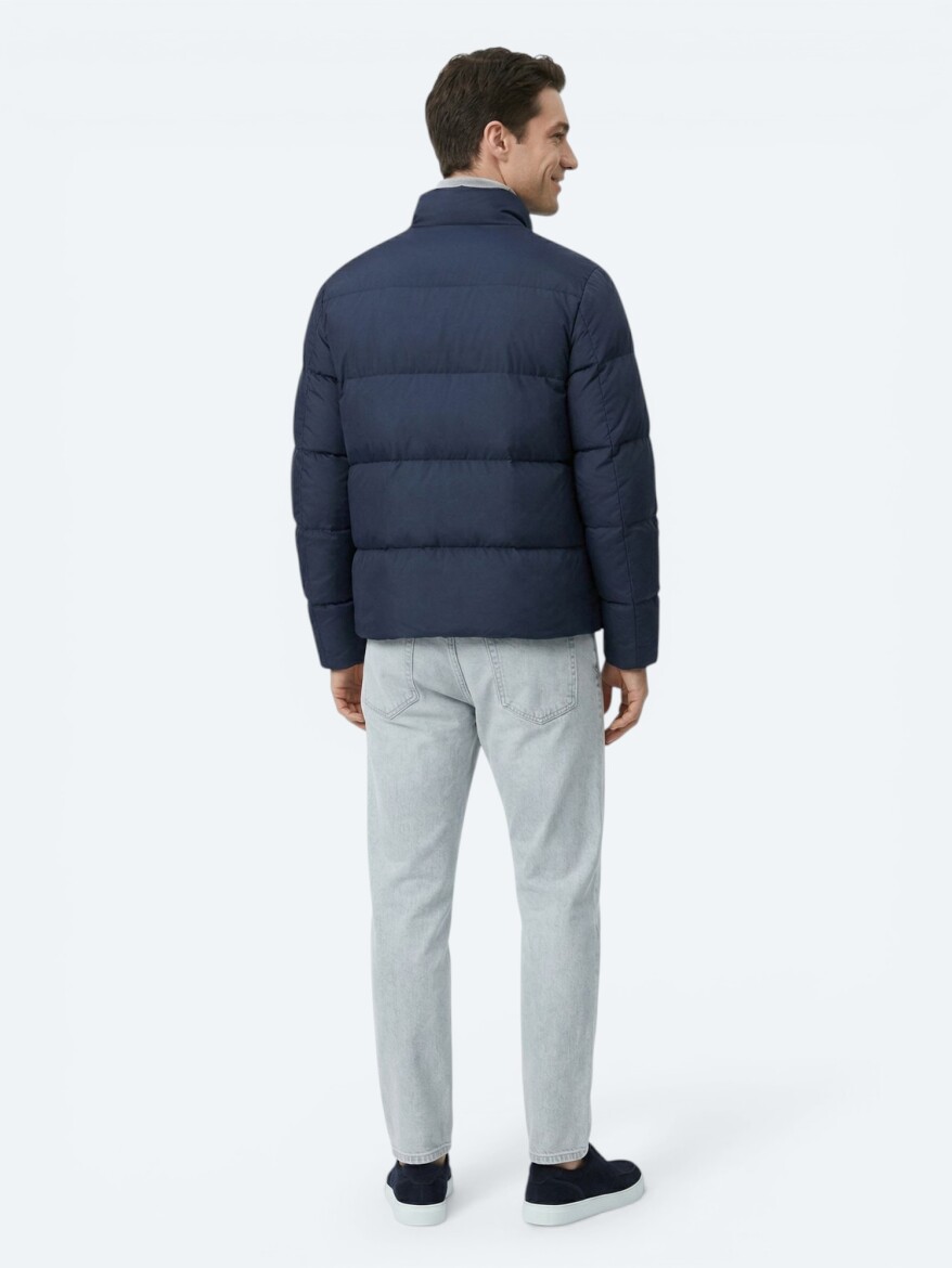 Lacivert Regular Fit Dik Yaka Casual Dokuma Mont - 5