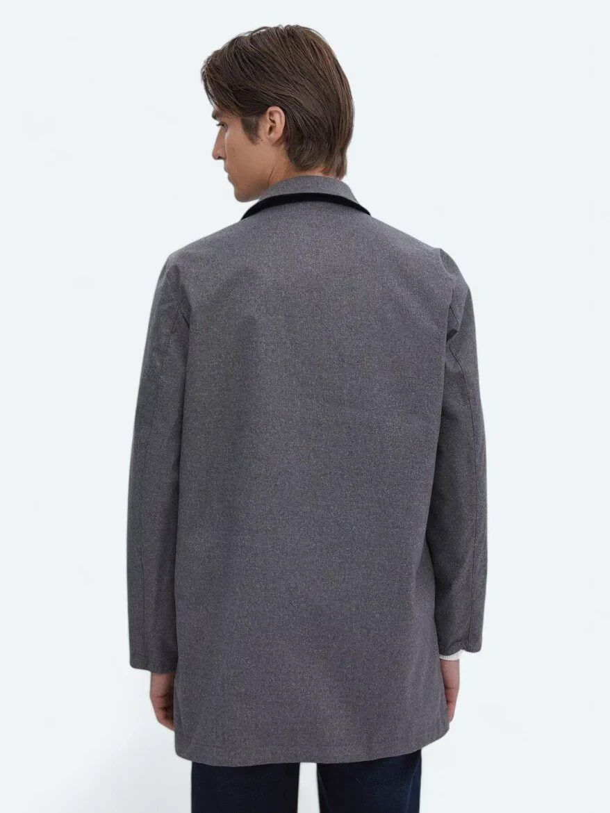 Lacivert Regular Fit Dik Yaka Casual Dokuma Pardesü - 7