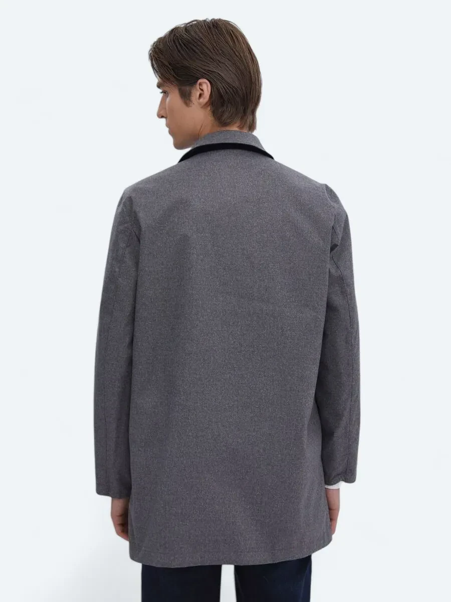 Lacivert Regular Fit Dik Yaka Casual Dokuma Pardesü - 7