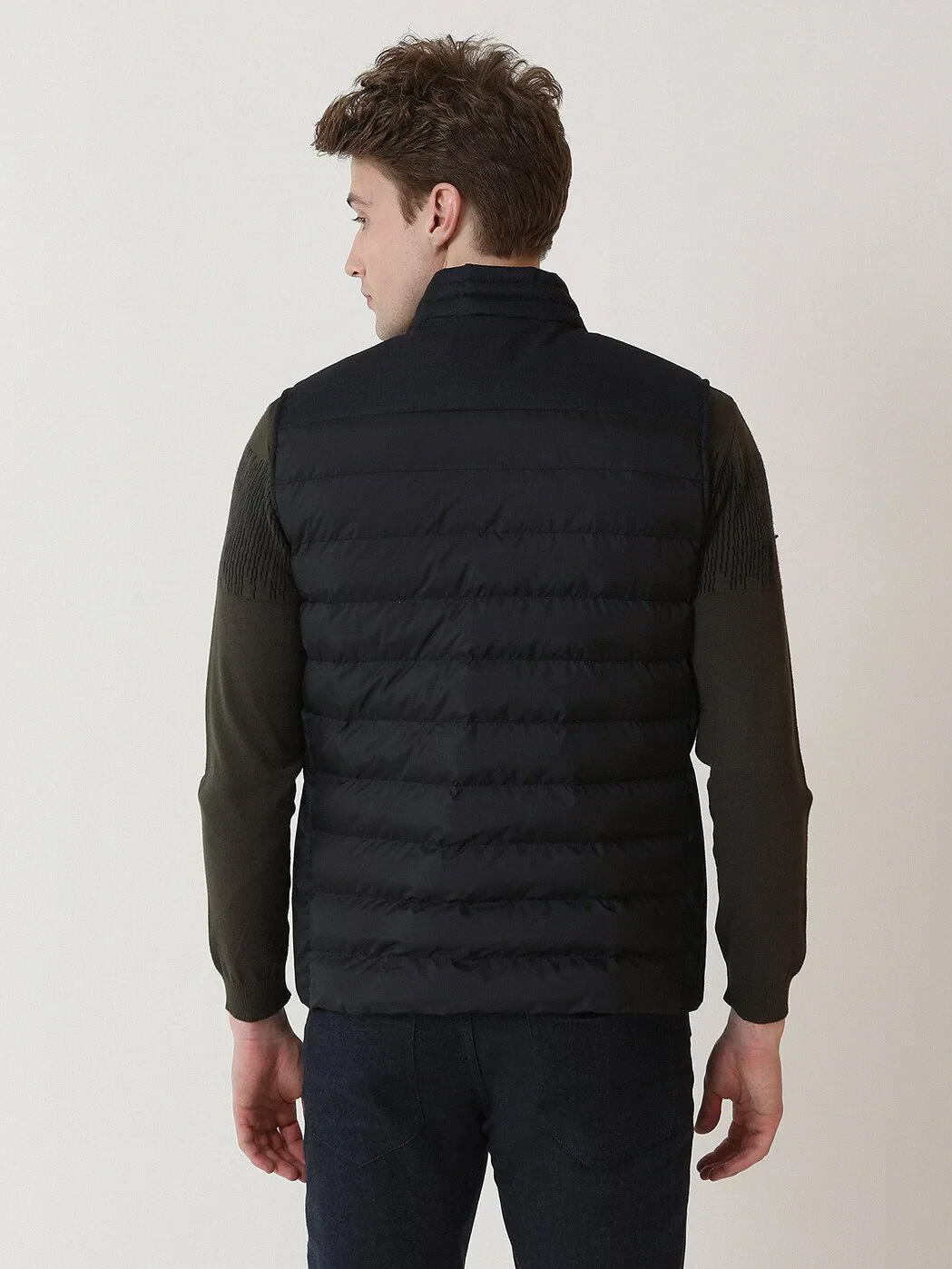 Lacivert Regular Fit Dik Yaka Casual Dokuma Spor Yelek - 5