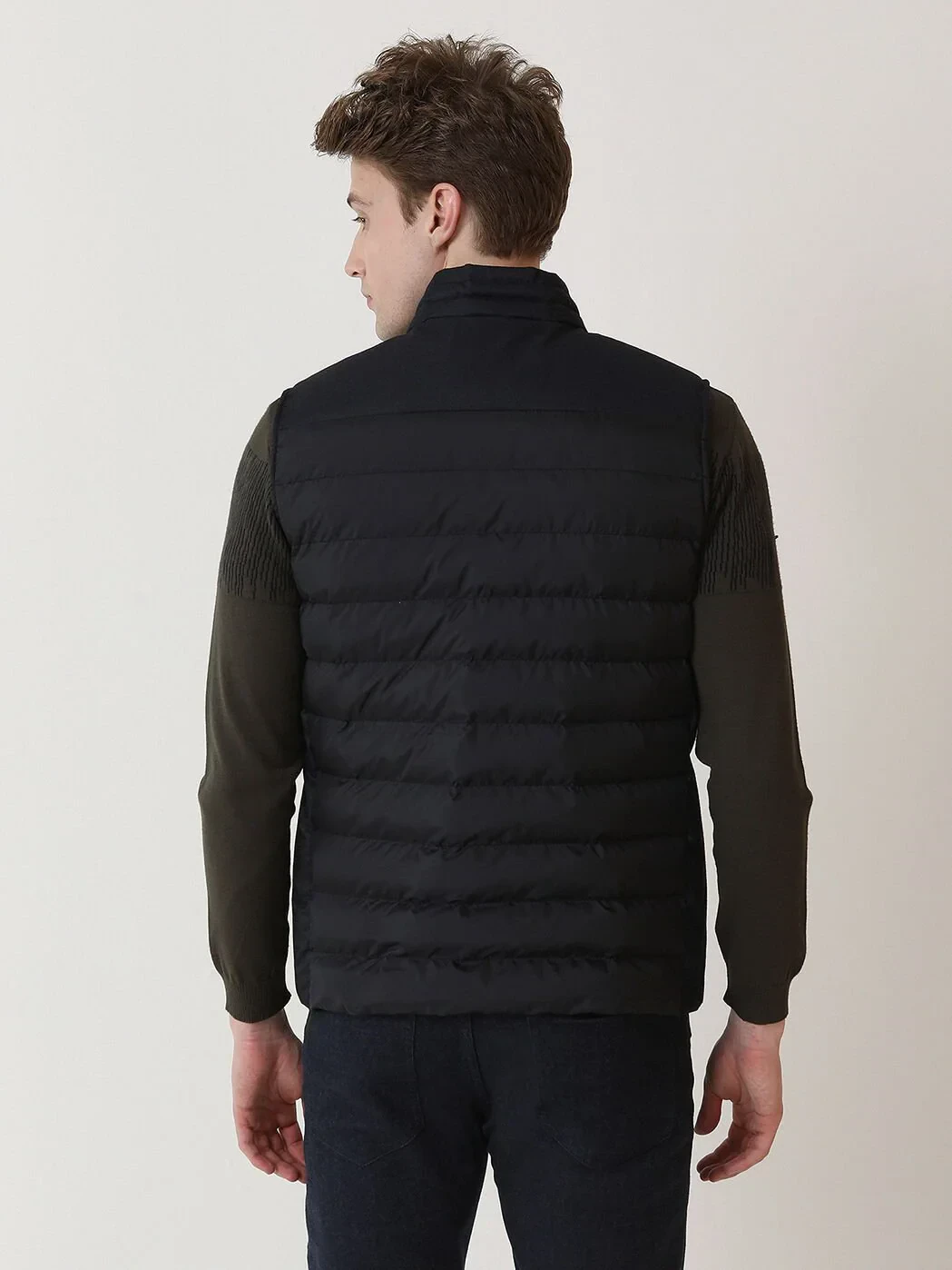 Lacivert Regular Fit Dik Yaka Casual Dokuma Spor Yelek - 5