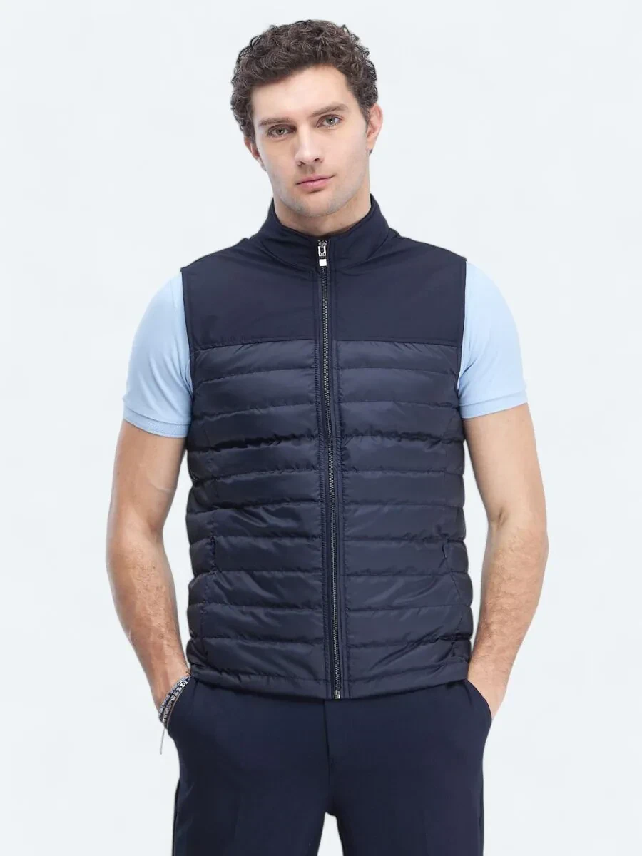 Lacivert Regular Fit Dik Yaka Casual Dokuma Spor Yelek - 1