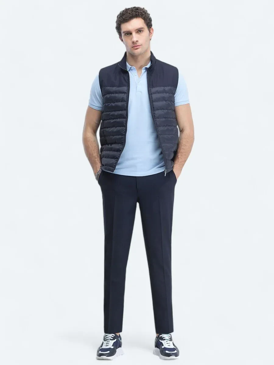 Lacivert Regular Fit Dik Yaka Casual Dokuma Spor Yelek - 2