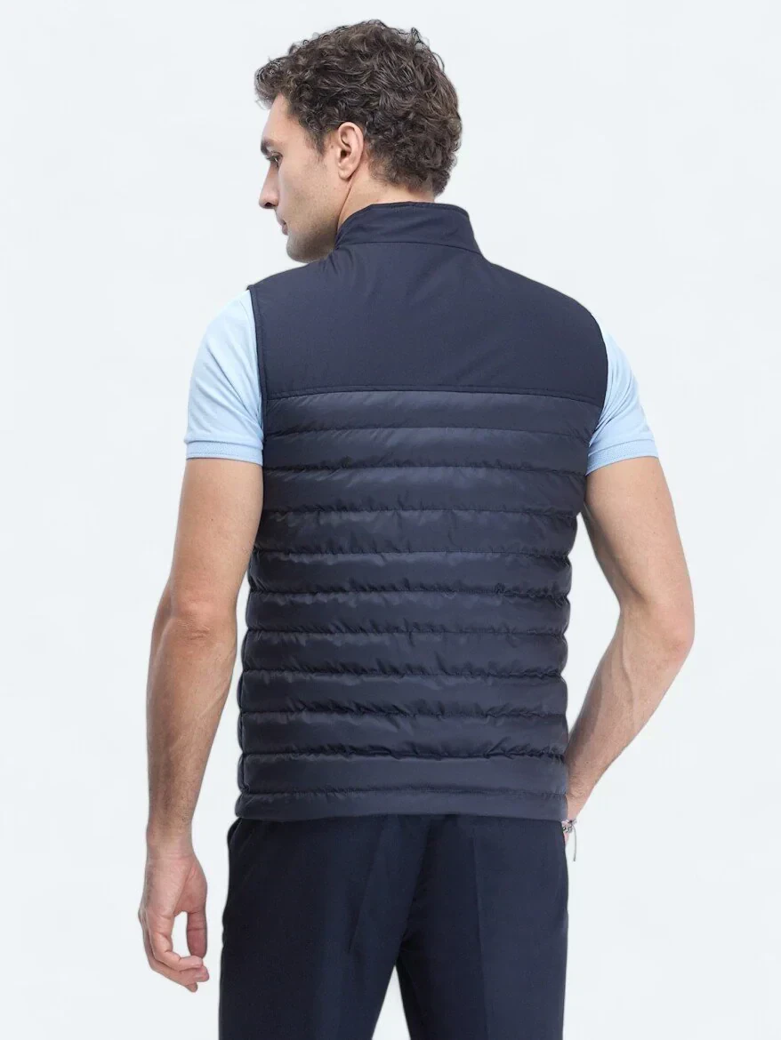Lacivert Regular Fit Dik Yaka Casual Dokuma Spor Yelek - 5