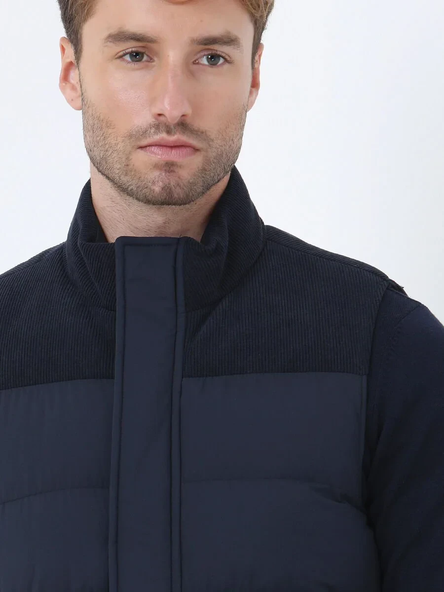 Lacivert Regular Fit Dik Yaka Casual Dokuma Spor Yelek - 2