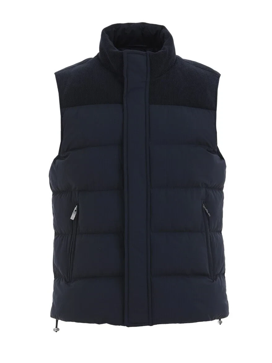Lacivert Regular Fit Dik Yaka Casual Dokuma Spor Yelek - 6