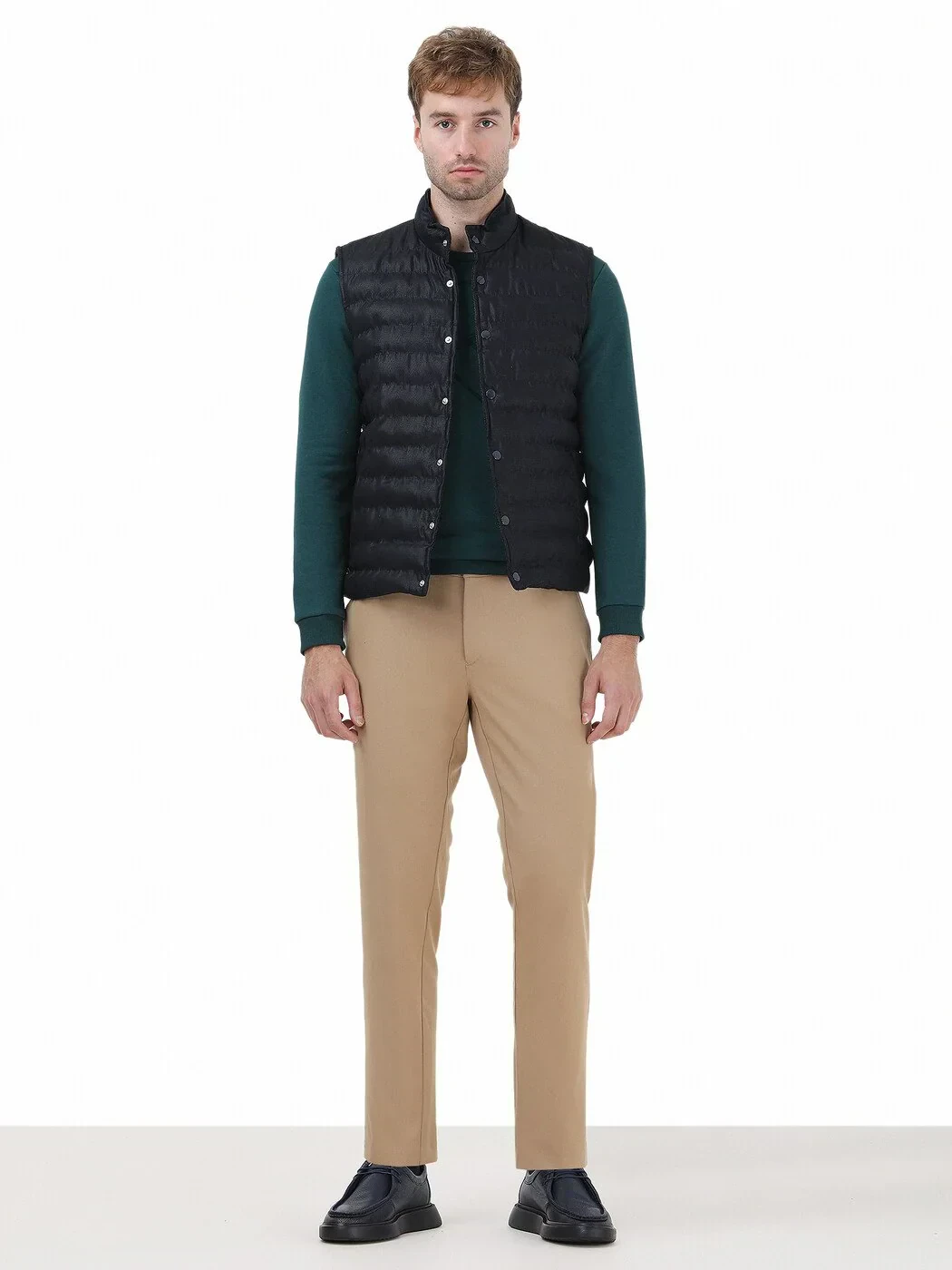 Lacivert Regular Fit Dik Yaka Casual Dokuma Spor Yelek - 2