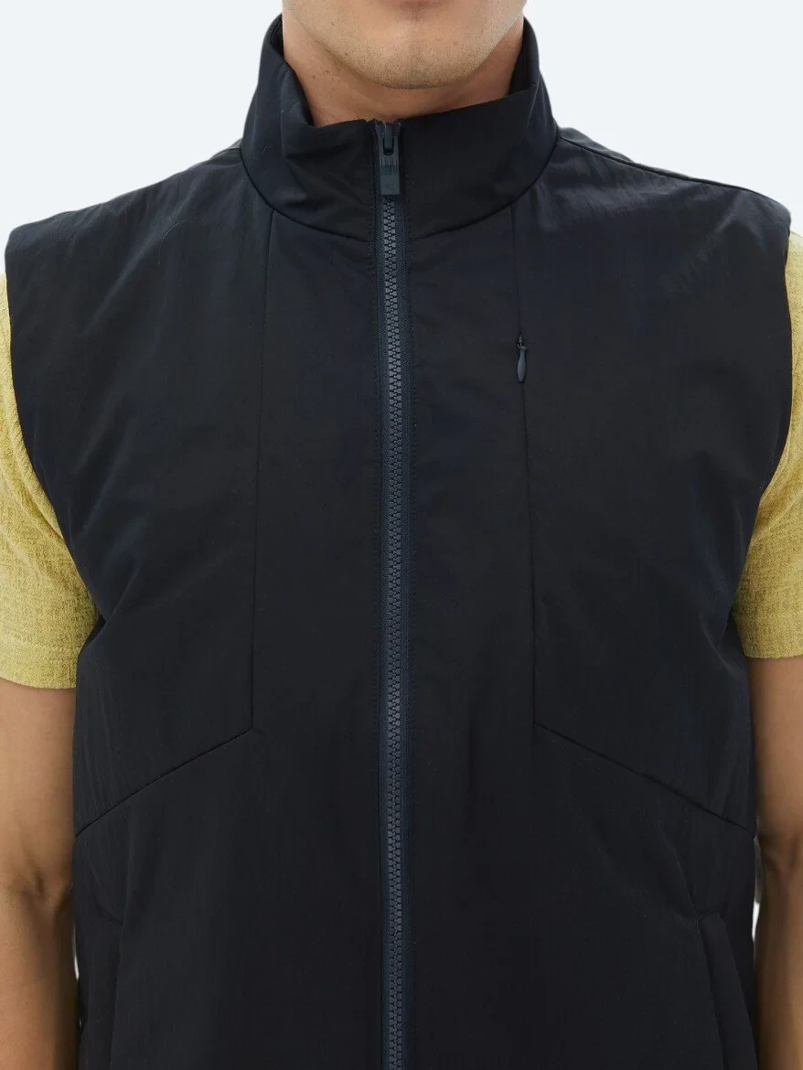 Lacivert Regular Fit Dik Yaka Casual Dokuma Spor Yelek - 5