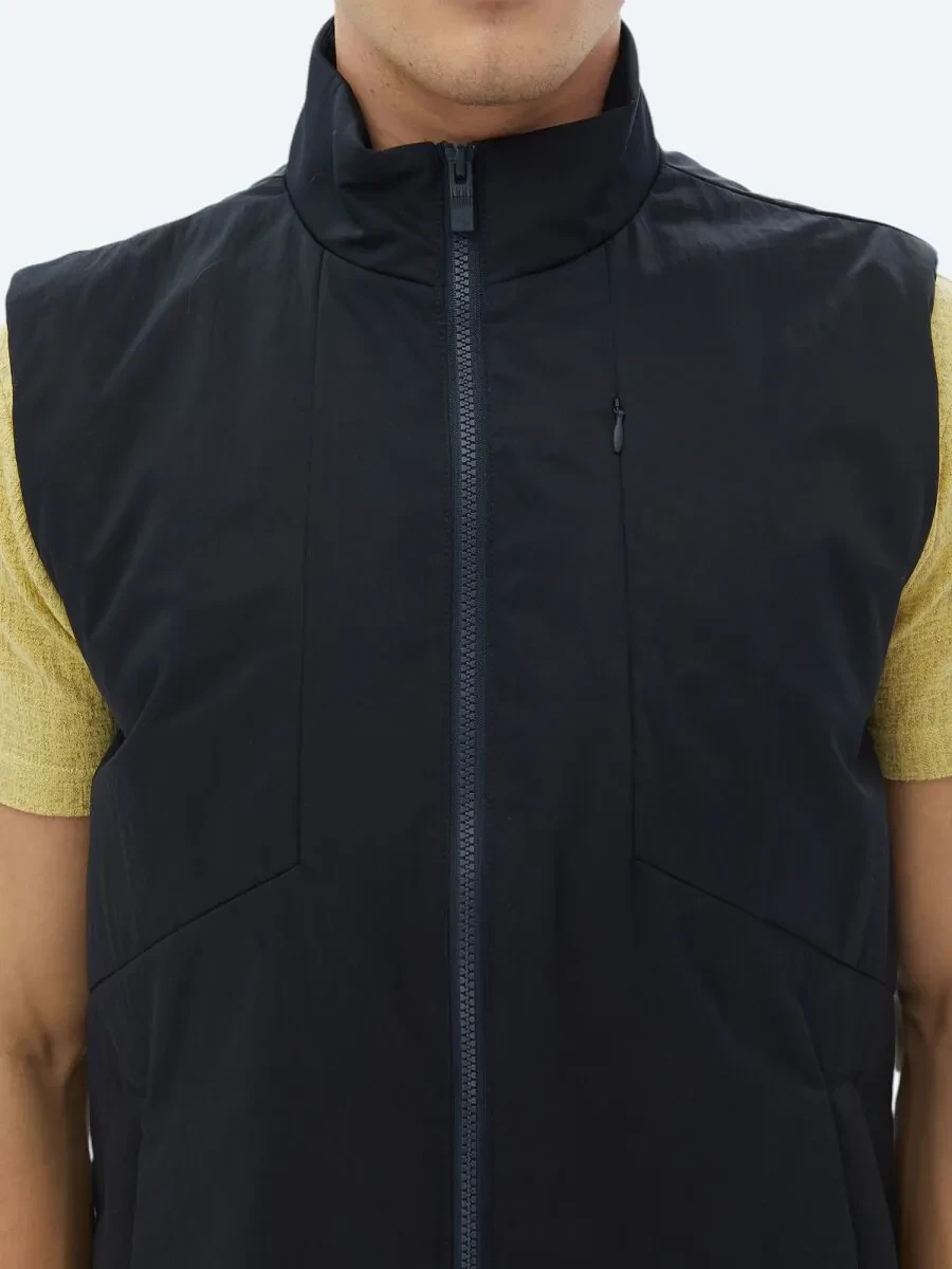 Lacivert Regular Fit Dik Yaka Casual Dokuma Spor Yelek - 5