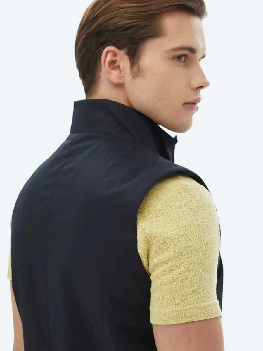 Lacivert Regular Fit Dik Yaka Casual Dokuma Spor Yelek - 7