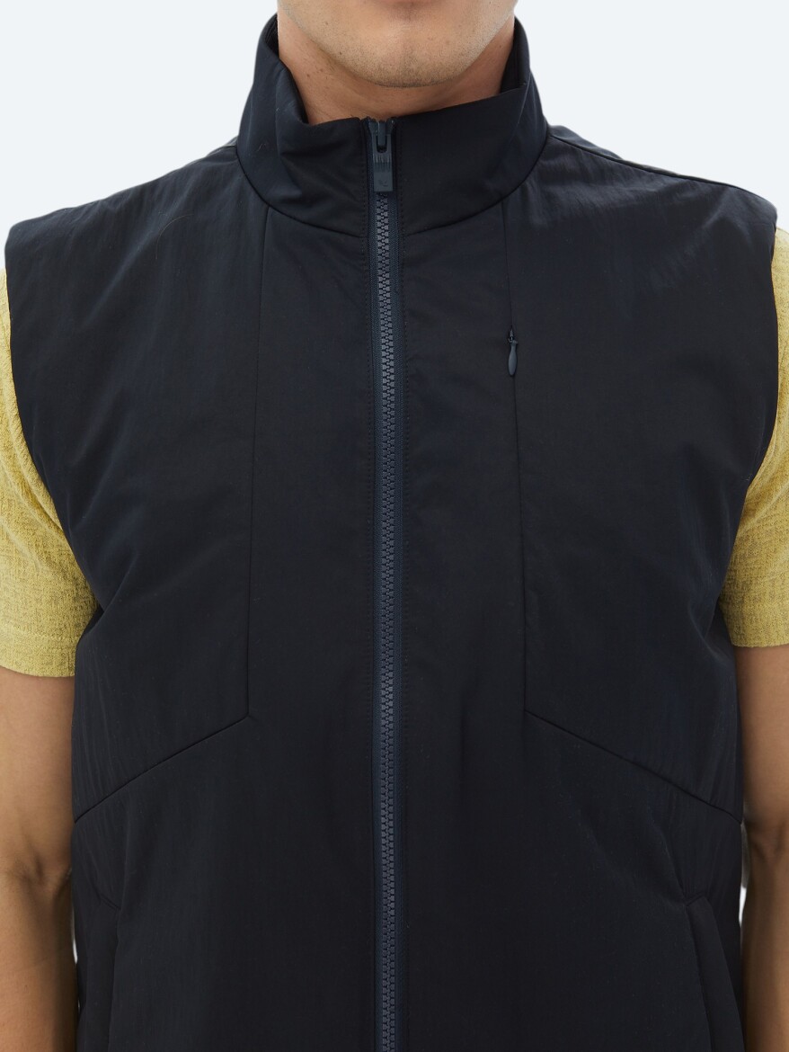 Lacivert Regular Fit Dik Yaka Casual Dokuma Spor Yelek - 5
