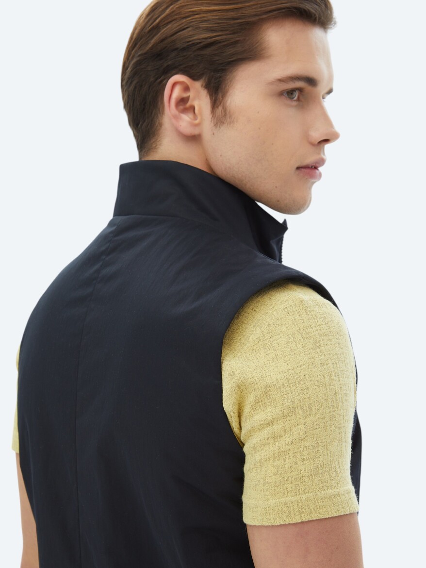 Lacivert Regular Fit Dik Yaka Casual Dokuma Spor Yelek - 7