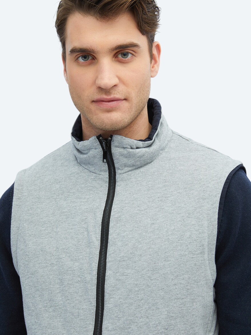 Lacivert Regular Fit Dik Yaka Casual Dokuma Spor Yelek - 6