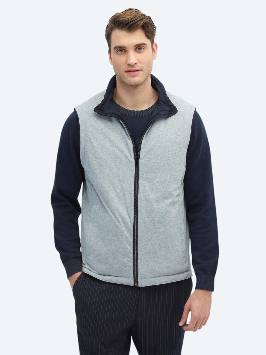 Lacivert Regular Fit Dik Yaka Casual Dokuma Spor Yelek - 2