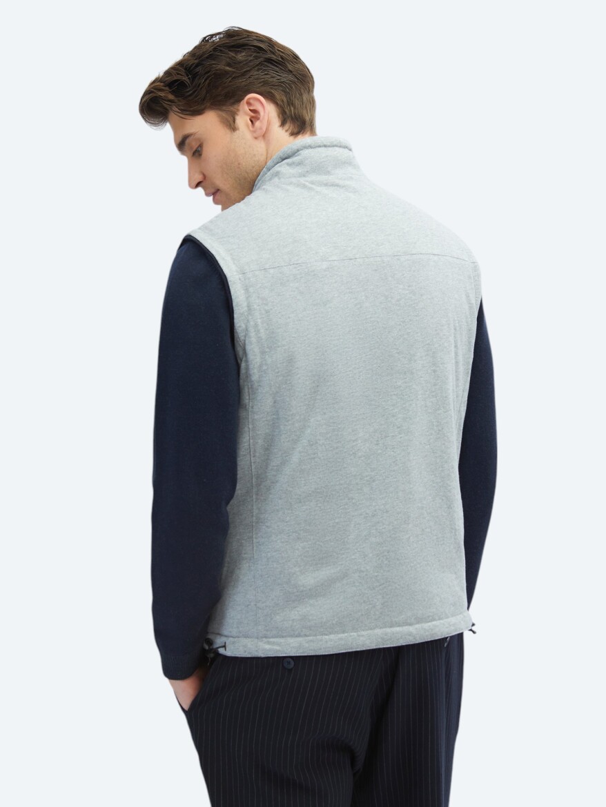 Lacivert Regular Fit Dik Yaka Casual Dokuma Spor Yelek - 8