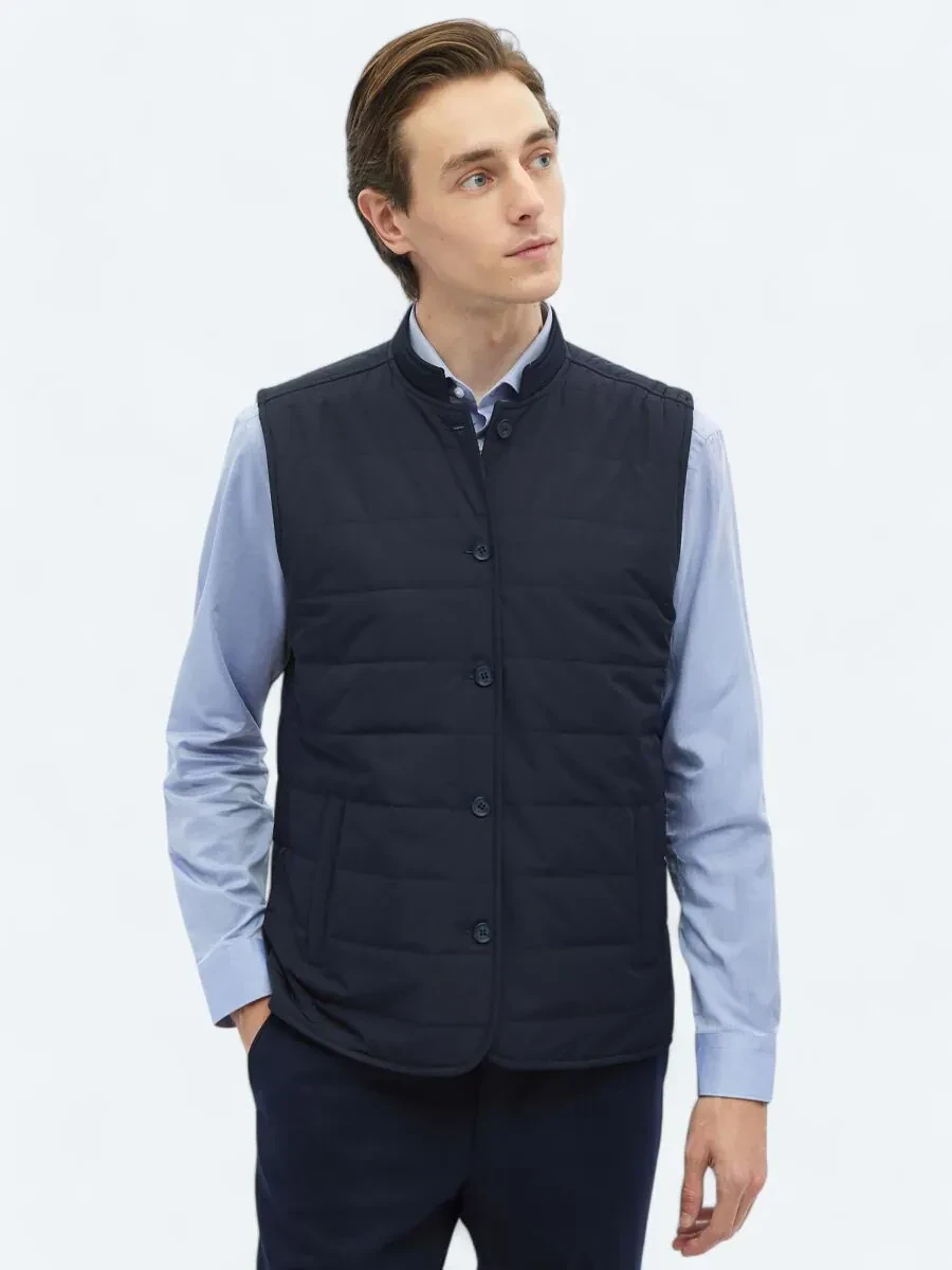 Lacivert Regular Fit Dik Yaka Casual Dokuma Spor Yelek - 9