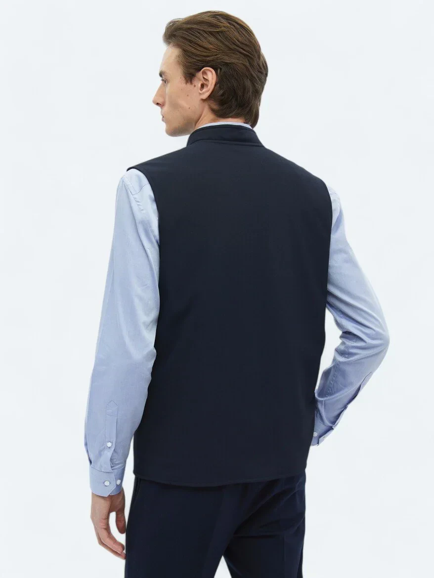 Lacivert Regular Fit Dik Yaka Casual Dokuma Spor Yelek - 11