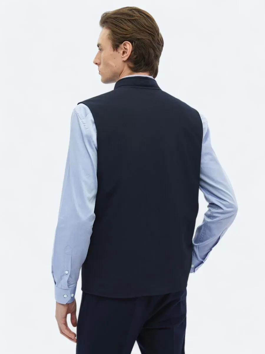 Lacivert Regular Fit Dik Yaka Casual Dokuma Spor Yelek - 11
