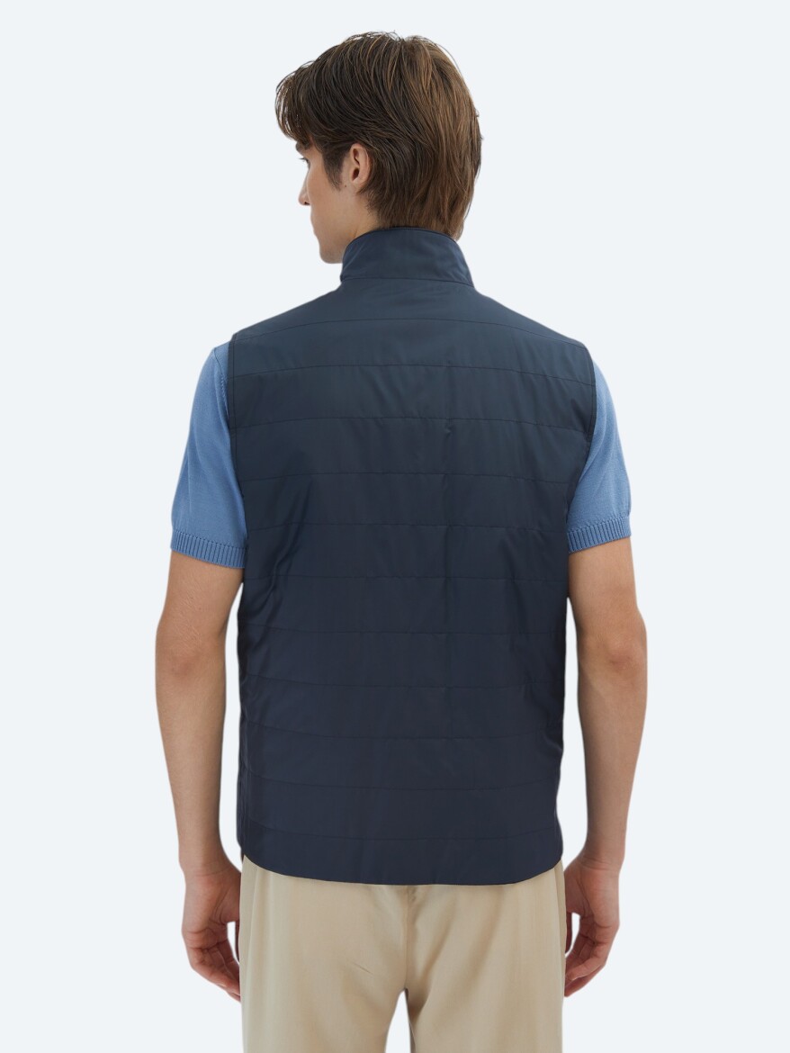 Lacivert Regular Fit Dik Yaka Casual Dokuma Spor Yelek - 8