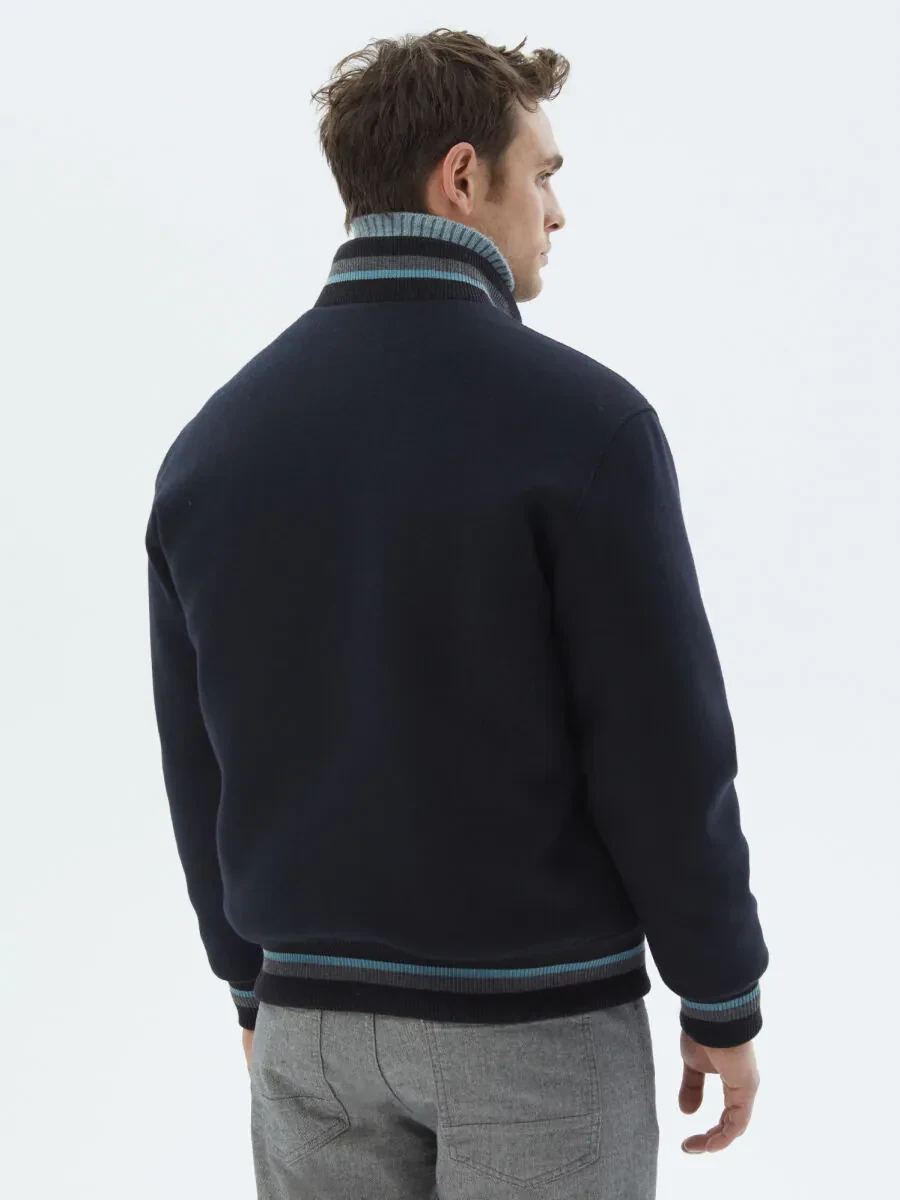 Lacivert Regular Fit Dik Yaka Casual Örme Mont - 9