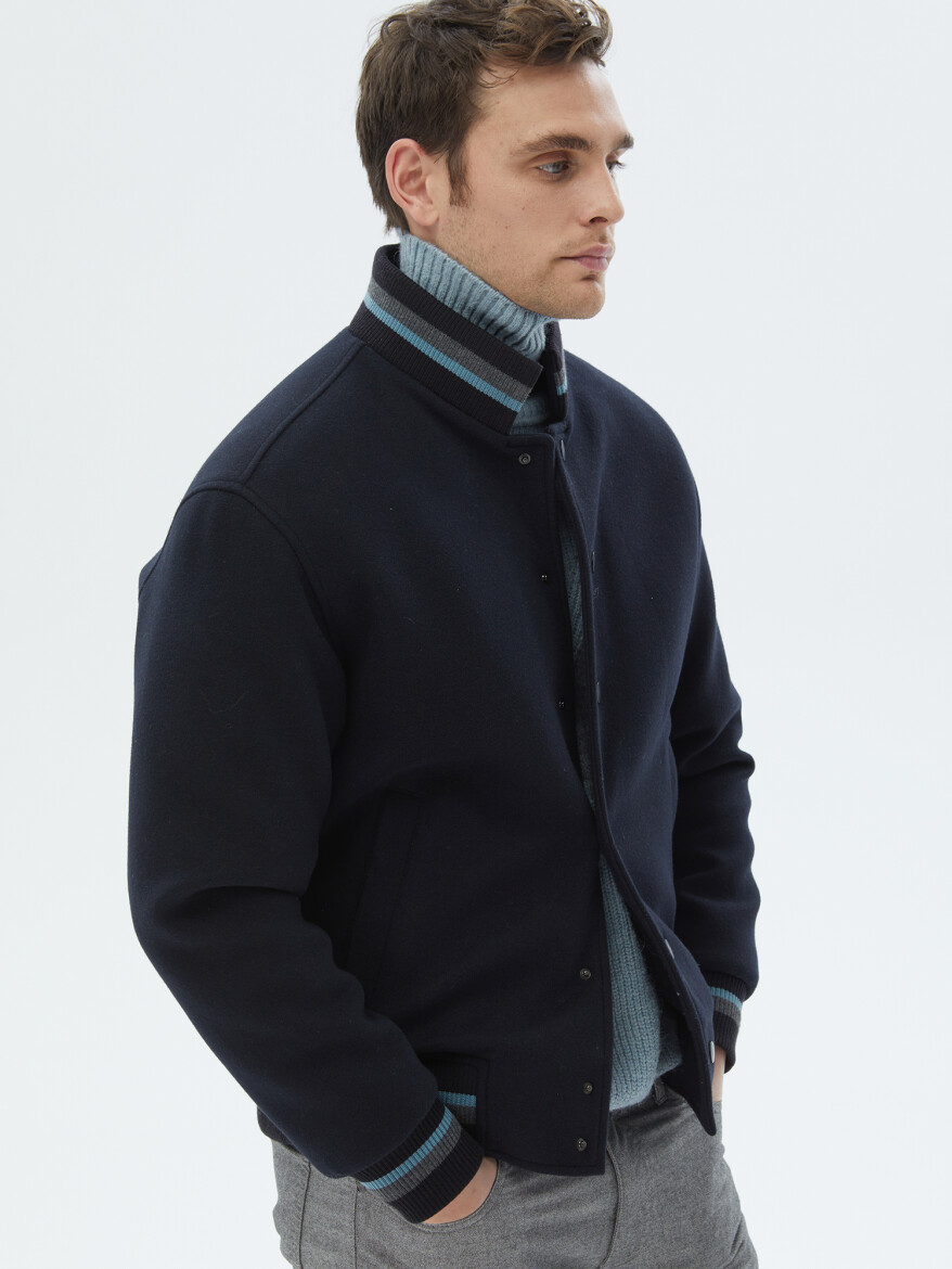 Lacivert Regular Fit Dik Yaka Casual Örme Mont - 5