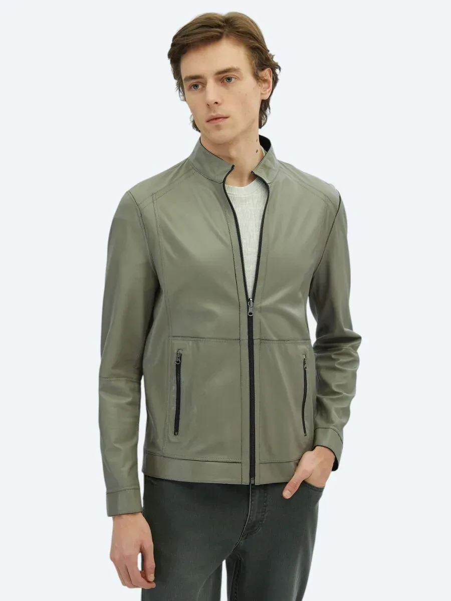 Lacivert Regular Fit Dik Yaka Smart Casual Deri Çift Taraflı Deri Mont - 2