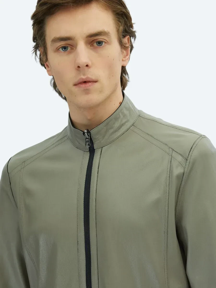 Lacivert Regular Fit Dik Yaka Smart Casual Deri Çift Taraflı Deri Mont - 6