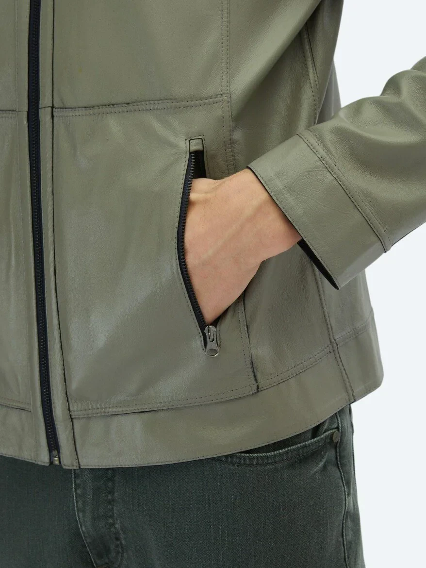 Lacivert Regular Fit Dik Yaka Smart Casual Deri Çift Taraflı Deri Mont - 8