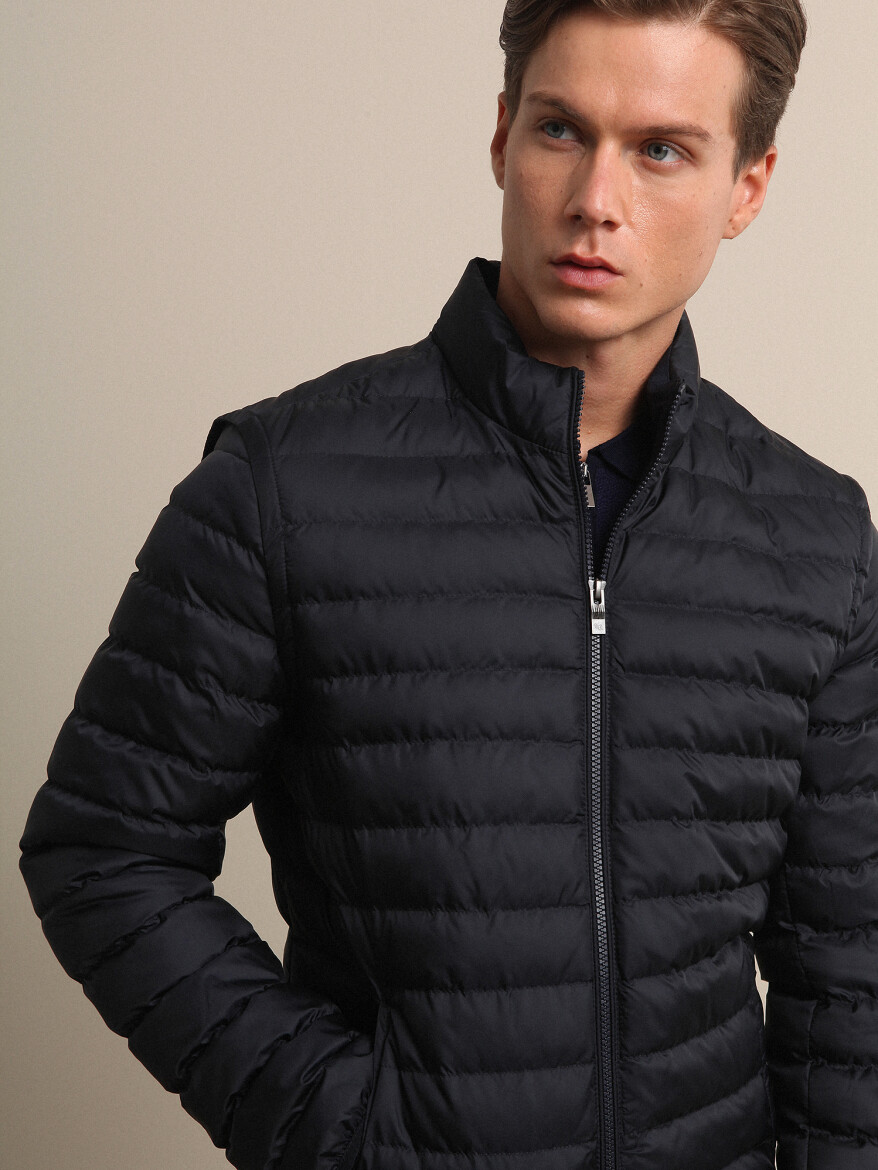 Lacivert Regular Fit Dik Yaka Smart Casual Dokuma Mont - 2