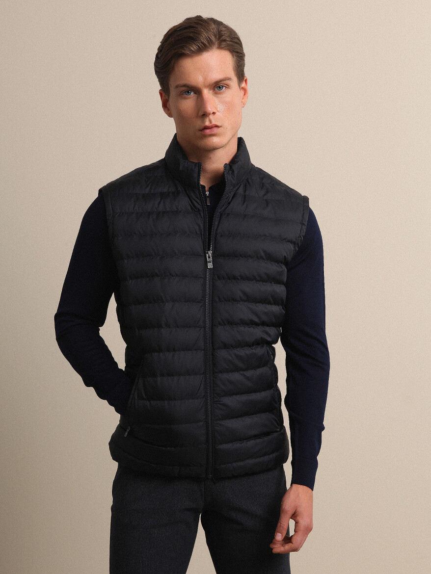 Lacivert Regular Fit Dik Yaka Smart Casual Dokuma Mont - 3