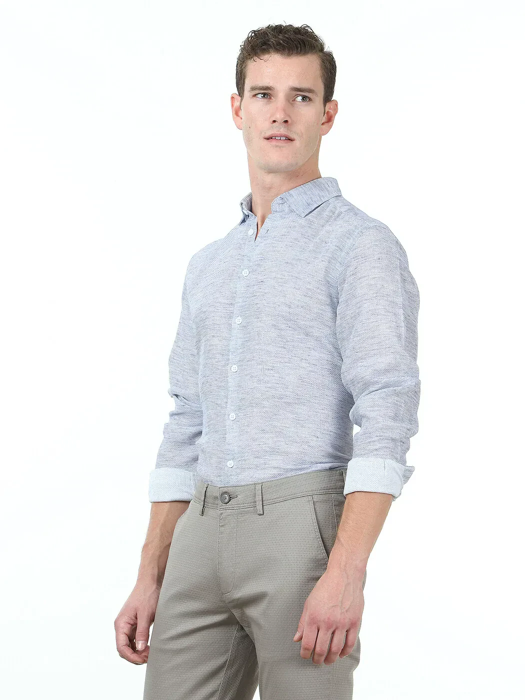 Lacivert Regular Fit Dokuma Casual %100 Pamuk Gömlek - 3