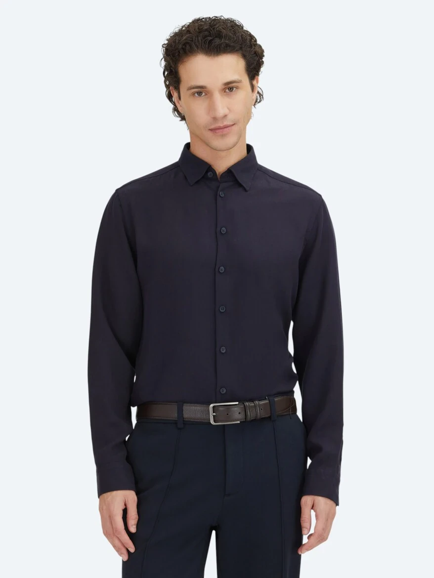 Lacivert Regular Fit Dokuma Casual Gömlek - KİP