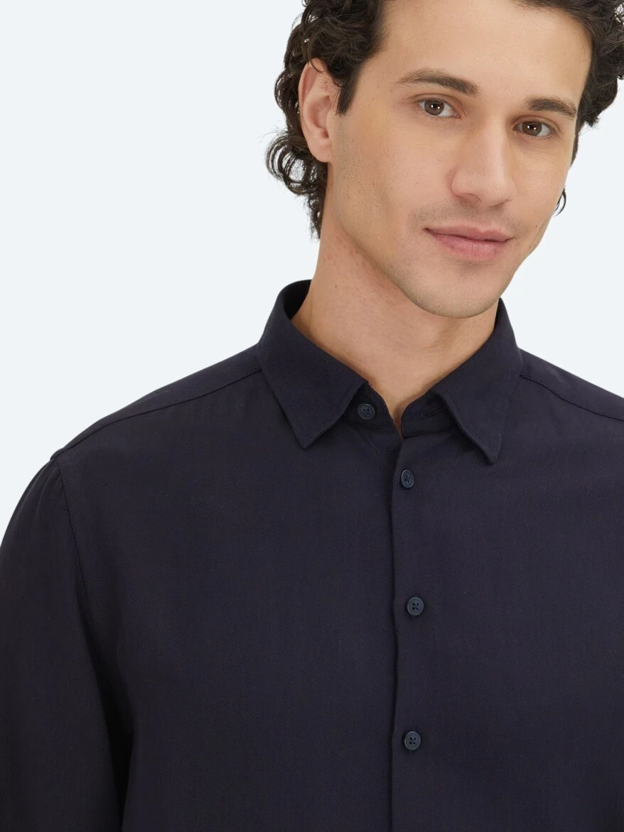 Lacivert Regular Fit Dokuma Casual Gömlek - KİP