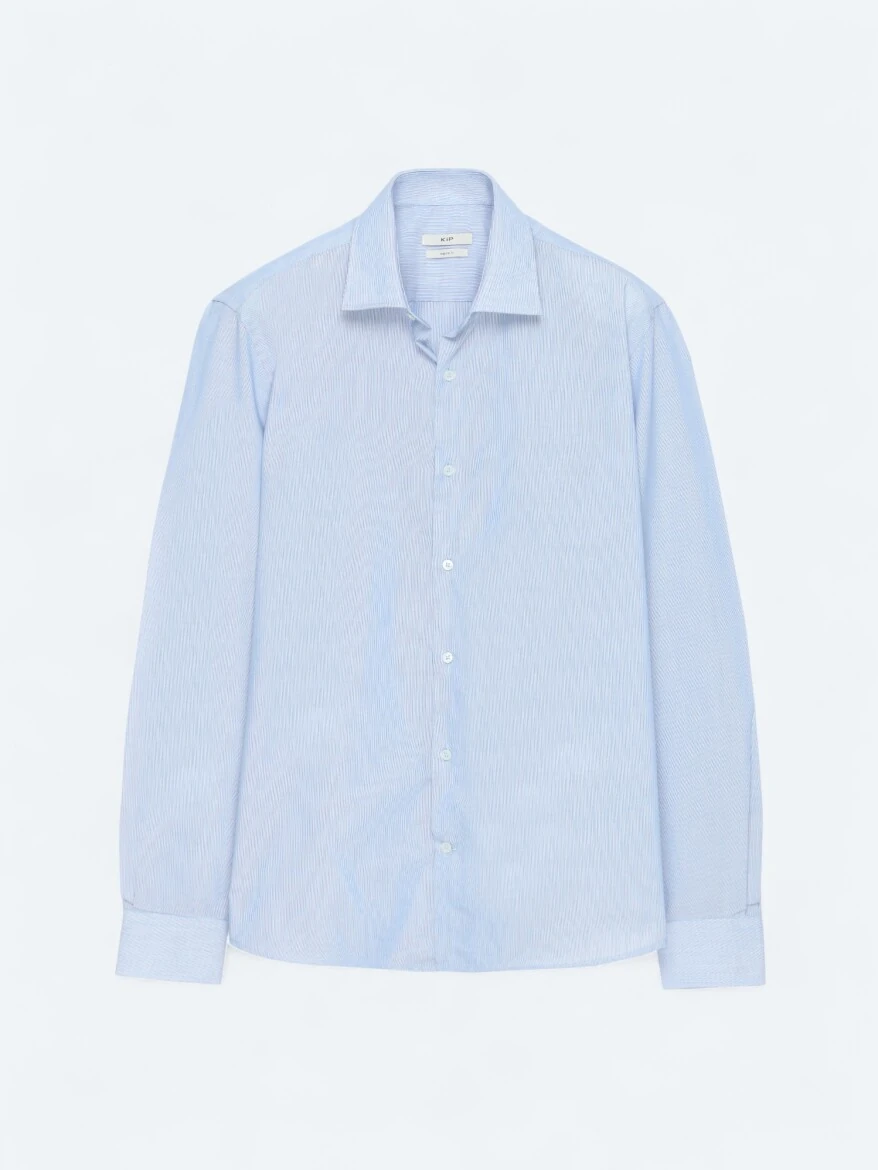 Lacivert Regular Fit Dokuma Klasik Pamuk Karışımlı Gömlek - 6