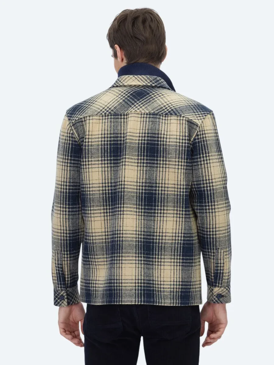 Lacivert Regular Fit Dokuma Overshırt - 6