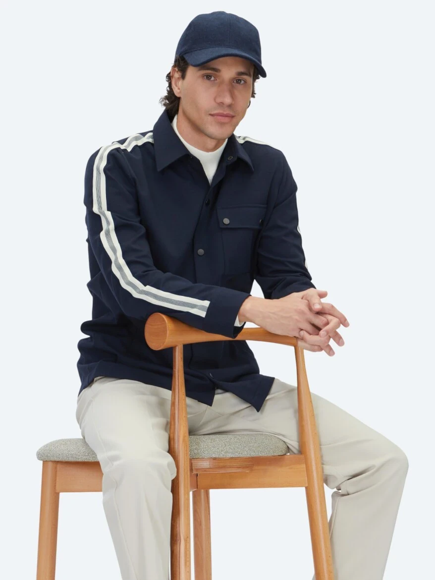 Lacivert Regular Fit Dokuma Overshırt - 1
